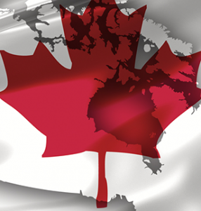 Canadian flag overlaid on map